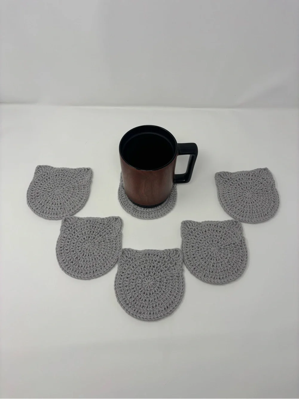 Gray Cat Ear Crochet Coasters (Set of 6)